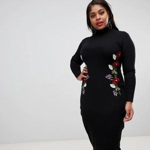 ASOS Design Curve Embroidered Rib Midi Bodycon